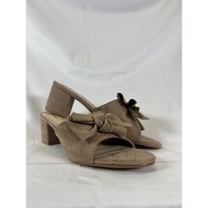 Studio 1886 Women's Taupe Suede Bow Mules Block Heel Slip On Shoes Size 8